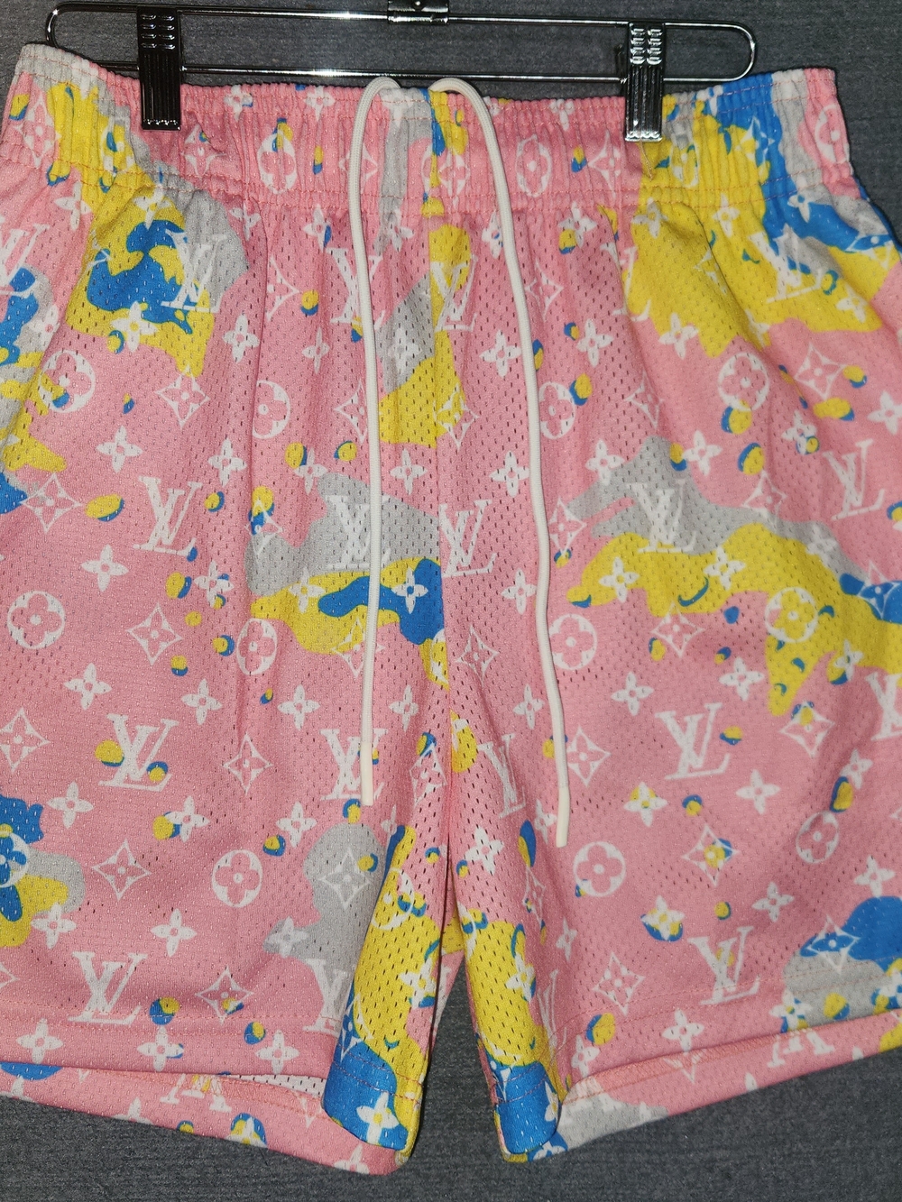 Bravest Studios Louis Vitton Pink/Cotton Candy Patterned Mesh Shorts #395